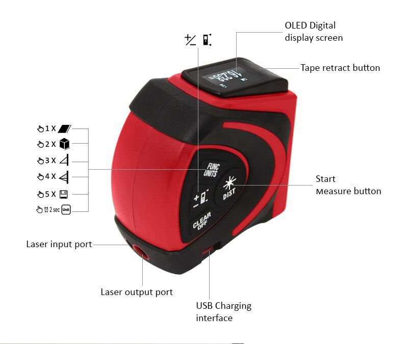 Laser Measuring Tape Measure 40M Digital Distance Meter