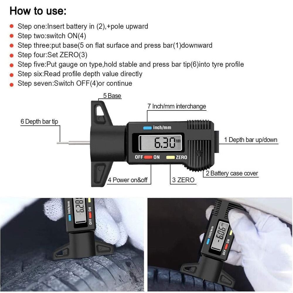 LCD Digital Car Tyre Tire Tread Depth Gauge