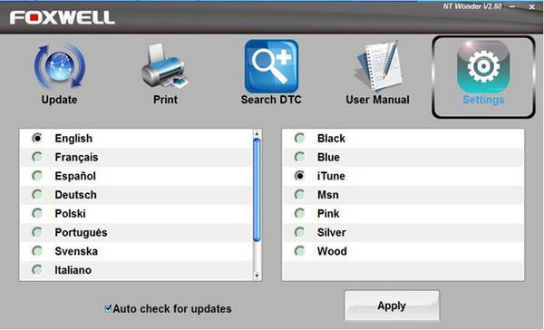 Foxwell NT204  supported language