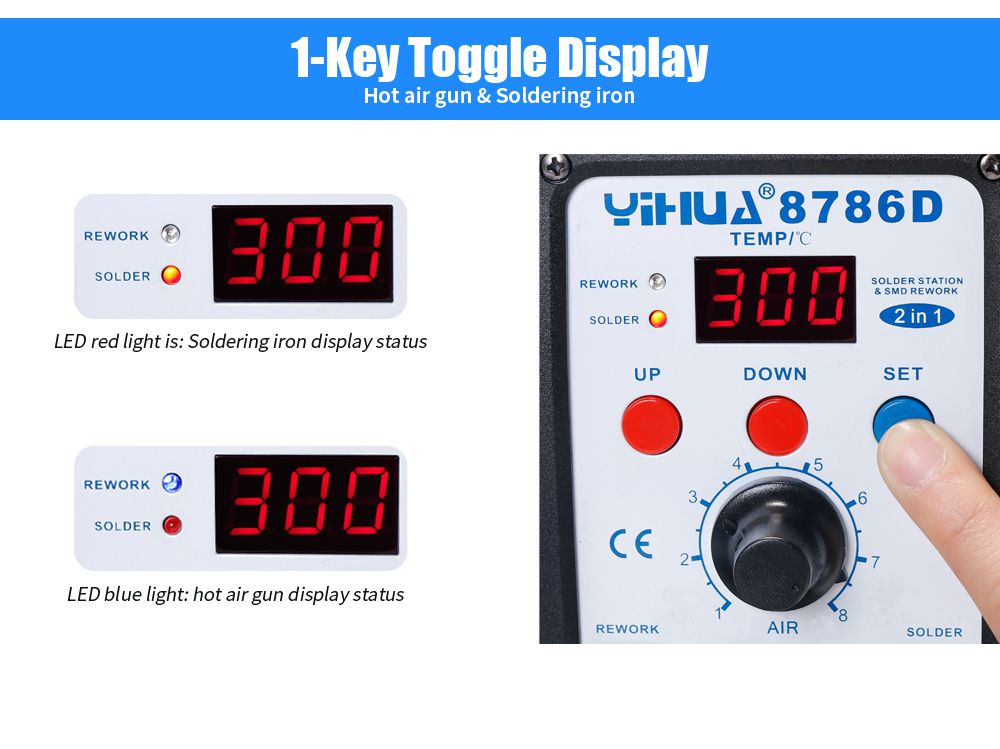 YIHUA 8786D 110V 220V Hot Air Soldering Station Solderi