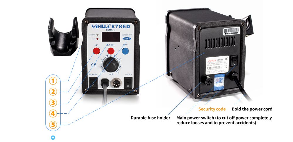 YIHUA 8786D 110V 220V Hot Air Soldering Station Solderi