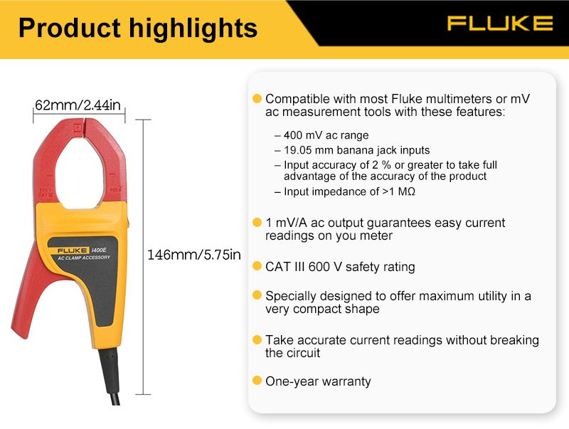 I400E 400A AC Current Clamp 4mm Banana Plug 