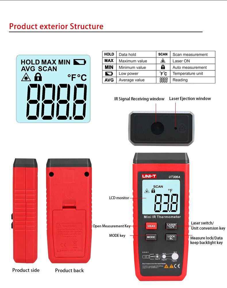 UNI-T UT306A Mini LCD Infrared Thermometer