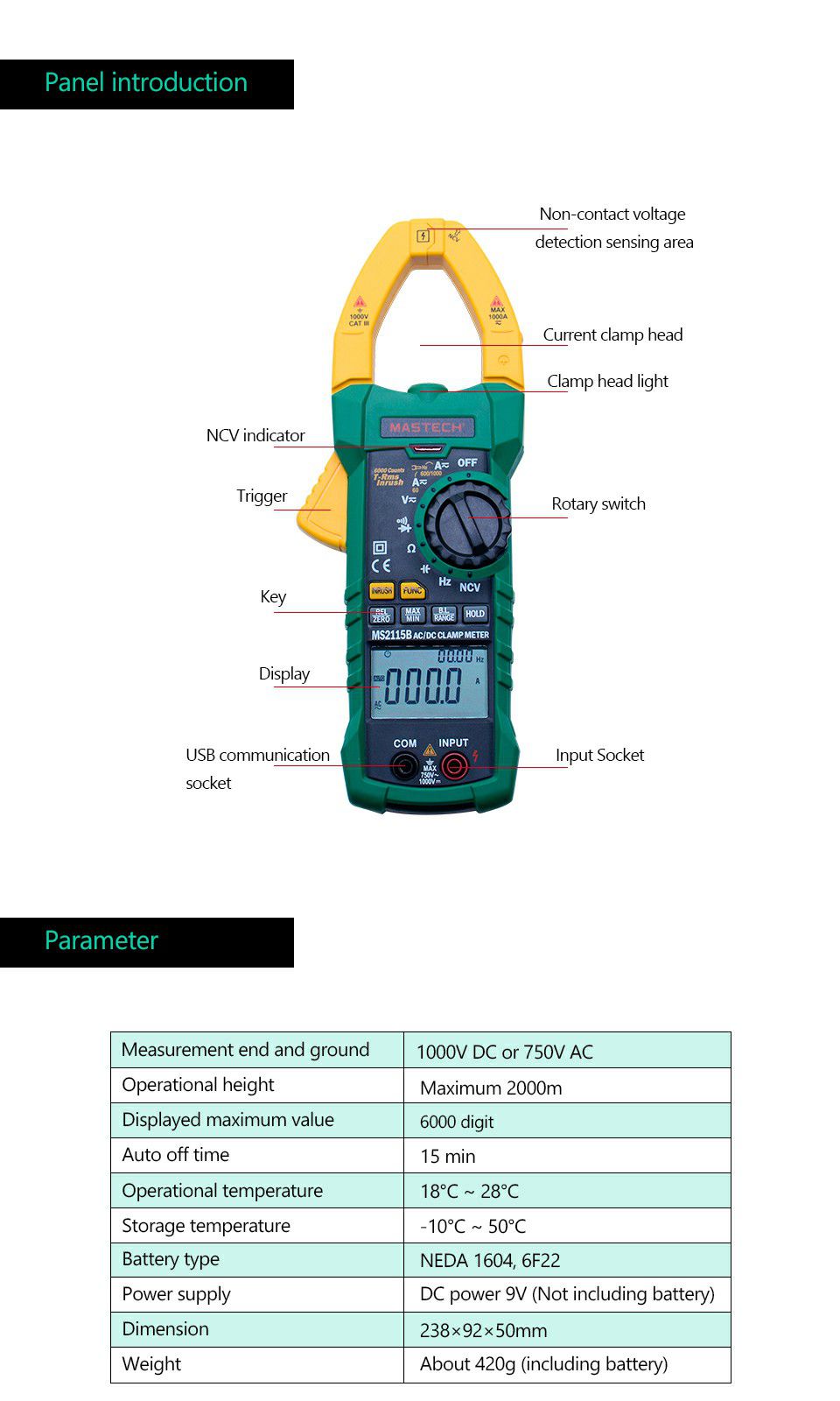 MS2115B Digital current clamp meter