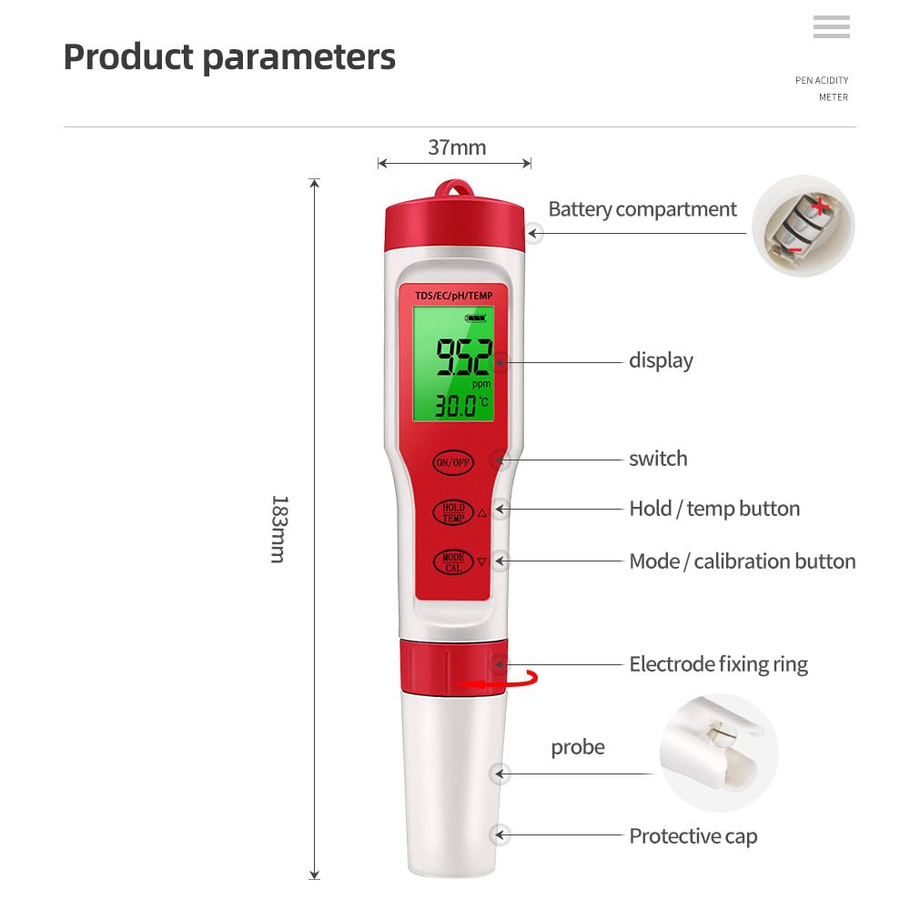 Professional 4 in 1 PH/TDS/EC/Temperature Meter