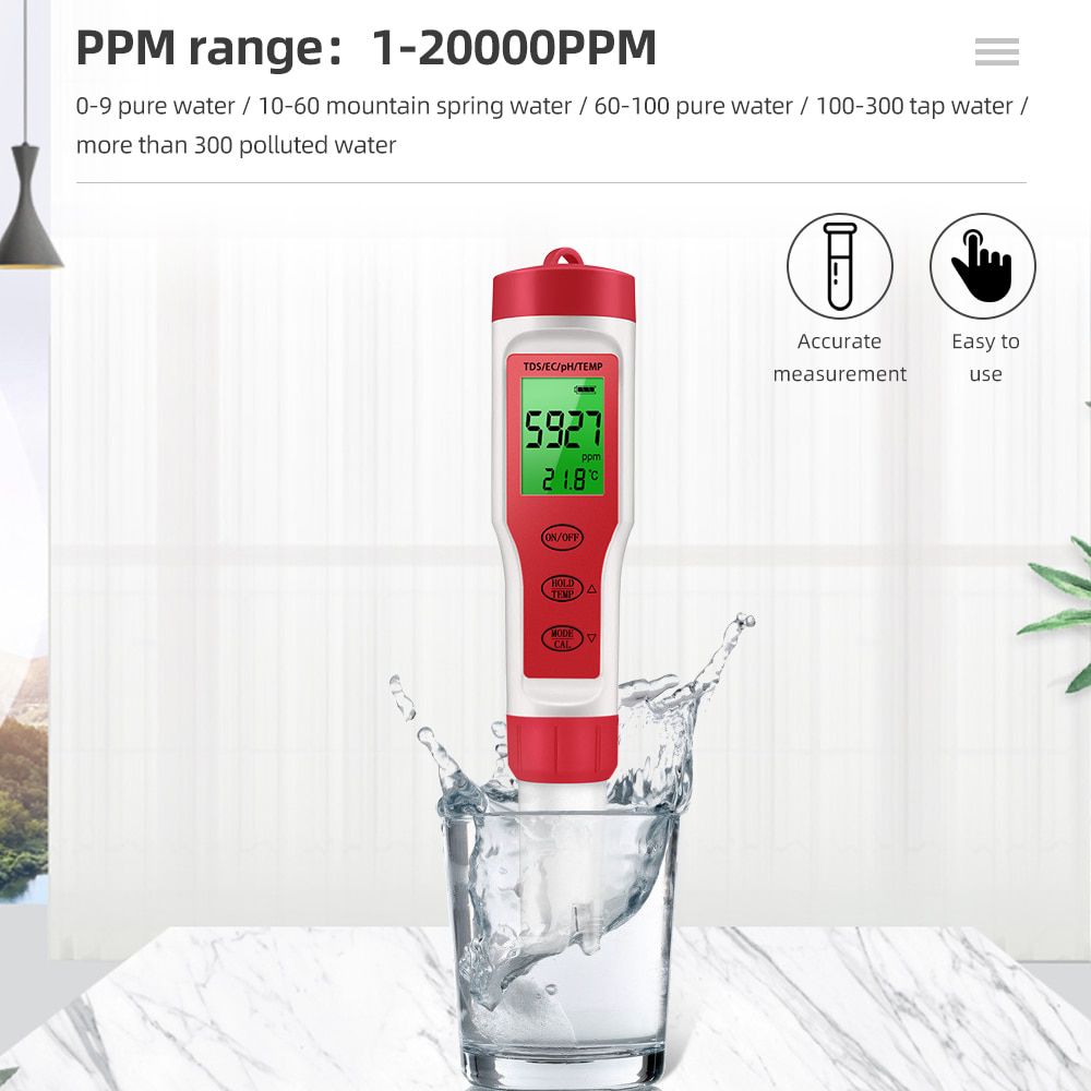 Professional 4 in 1 PH/TDS/EC/Temperature Meter