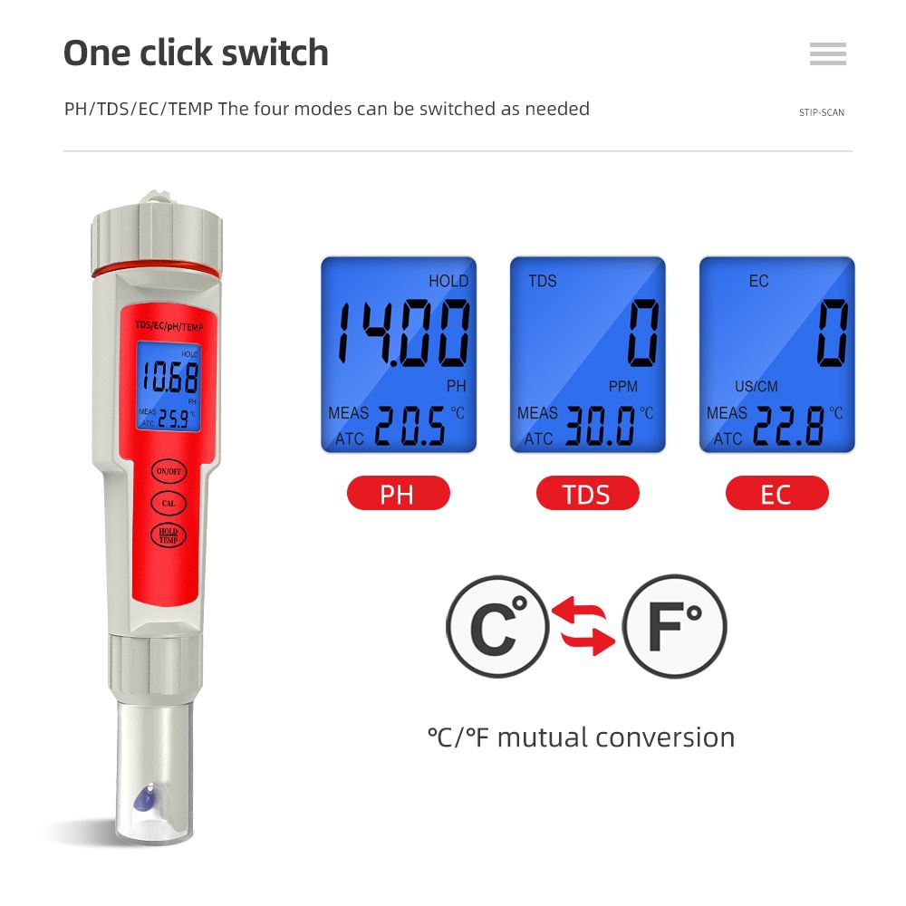 Professional 4 in 1 PH/TDS/EC/Temperature Meter