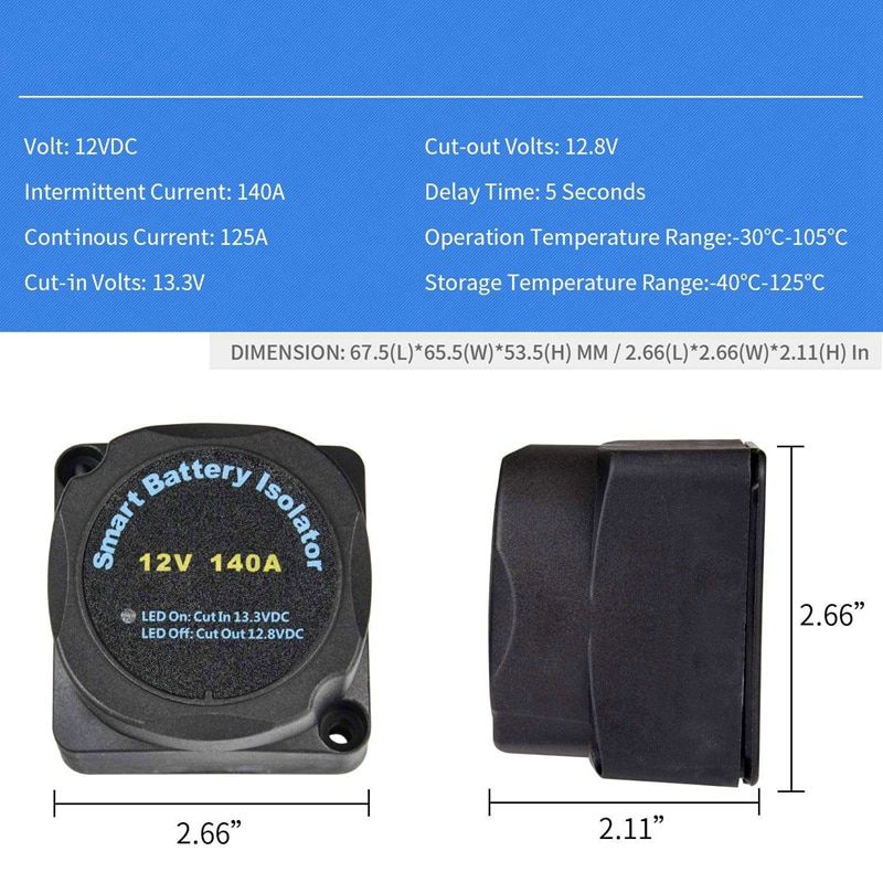 12V 140Amp Voltage Sensitive Relay Double Battery Automa