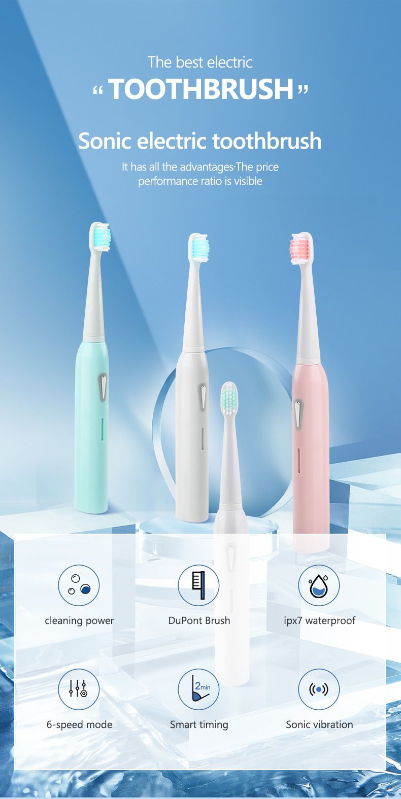 Sonic Electric Toothbrush Adult Timer 