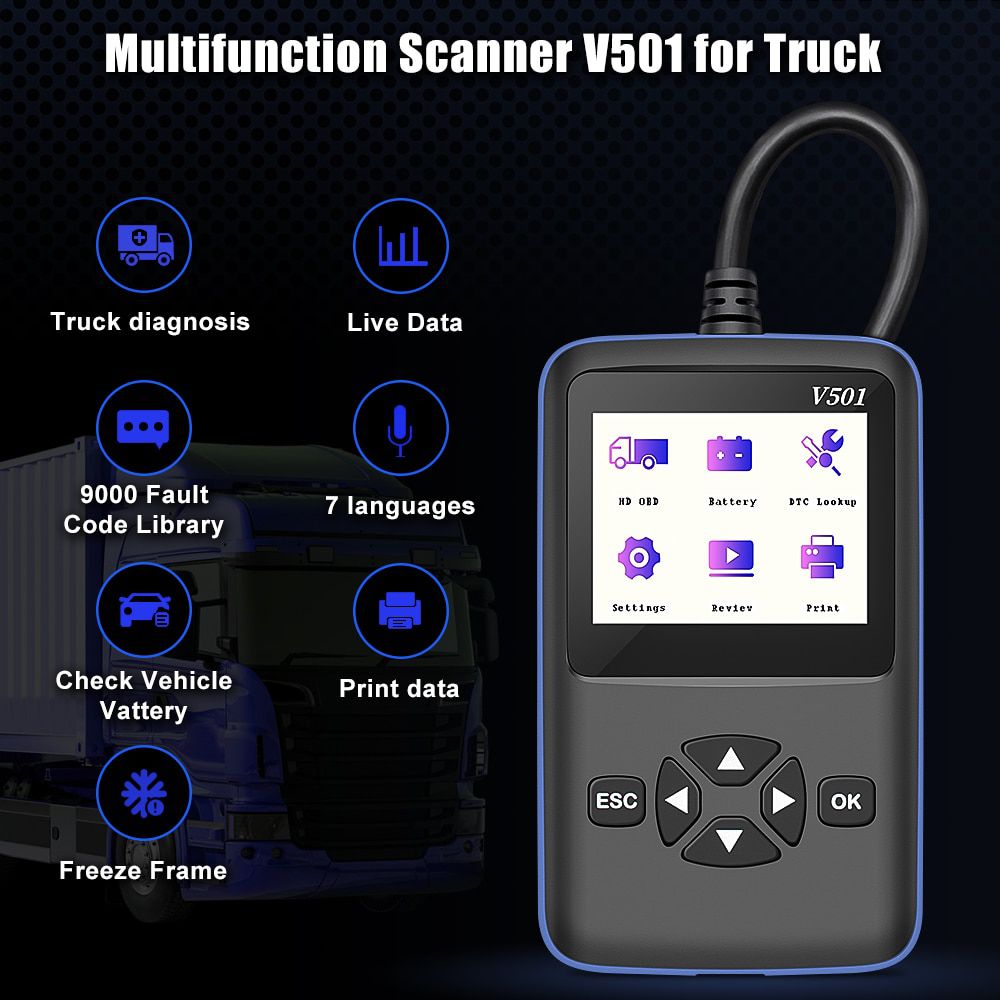 12V/24V Truck Car 2 in 1 OBD2 Engine Diagnostic Tool