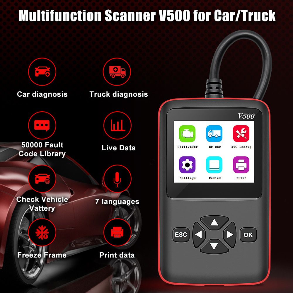 12V/24V Truck Car 2 in 1 OBD2 Engine Diagnostic Tool