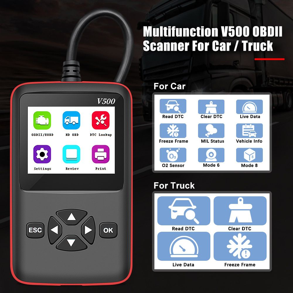 12V/24V Truck Car 2 in 1 OBD2 Engine Diagnostic Tool