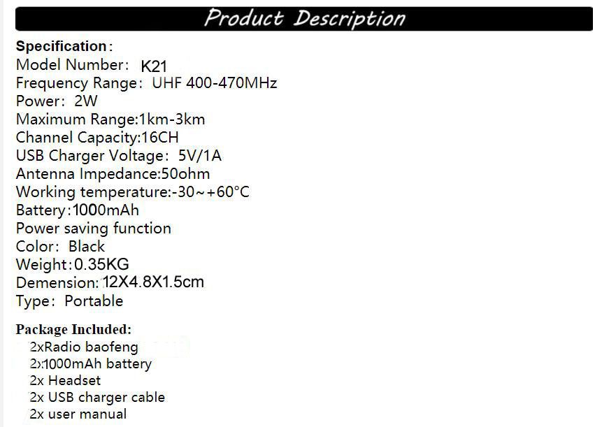 Rechargeable Long Range Two-Way Radios with Earpiece 2 Pack Walkie Talkies Li-ion Battery and Charger 