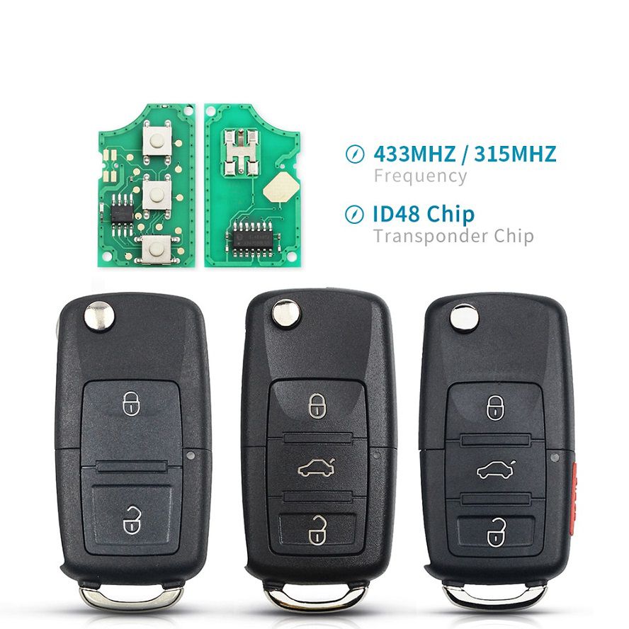 2/3/4 Button 1J0959753 DA AH AG 1K0959753G 433Mhz ID48 Chip Remote Car Key For VW PASSAT Polo Skoda Seat Polo Golf Beetle