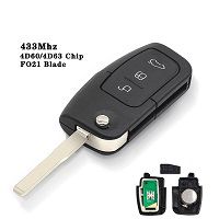 3 Buttons Replacement Flip Folding Remote Control Car Key 433MHz For Ford Focus Fiesta 4D63 Chip With HU101 Blade