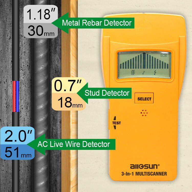 3In1 Metal Detector Find Meta lWood Studs AC Voltage Live Wire Detect Wall Scanner Electric Finder Wall Detector TS79