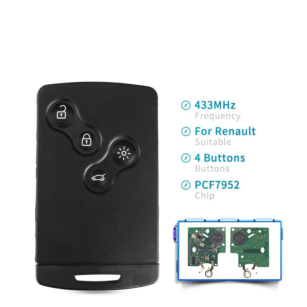 5pcs For Renault Megane Laguna fit Koleos CLIO 2008-2016 433MHz PCF7952 Chip 4 Buttons Car Remote Control Key Smart Card