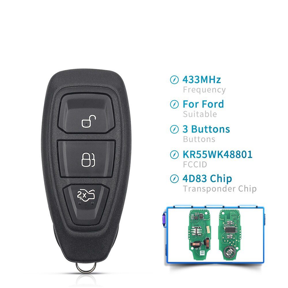 KR55WK48801 434/433MHz With 4D83 Chip Car Key Remote Control Key 3 Buttons For Ford Focus C-Max Mondeo Kuga Fiesta B-Max