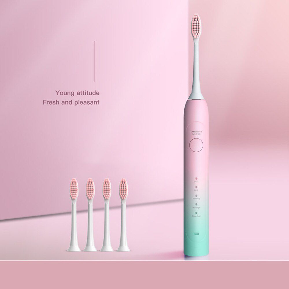 Adult Electric Toothbrush Student Rechargeable Fully Automatic 5 Mode Sonic Soft Hair Tooth Brush With 4 Brush Heads