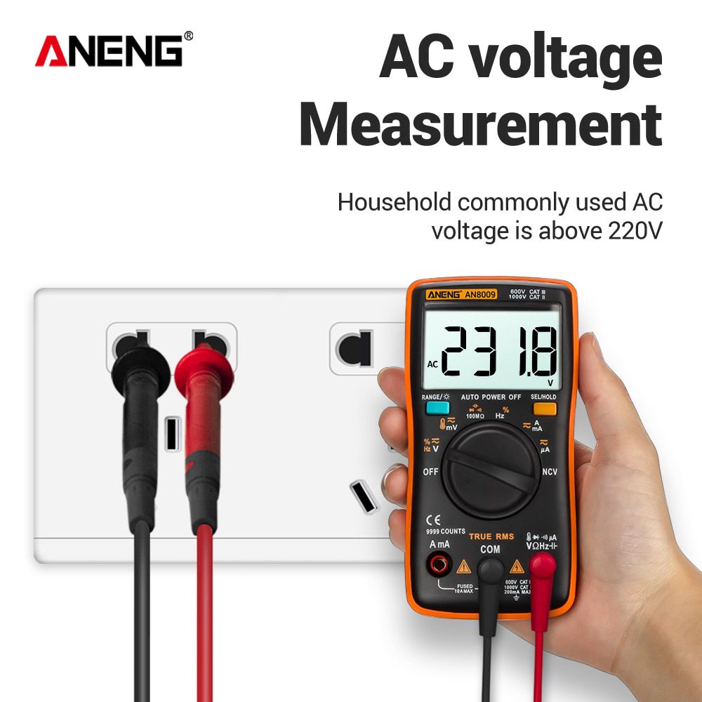 AN8009 True-RMS Digital AC/DC Multimeter Transistor Tester Professional Automotive Electrical Capacitance Meter Temp Diode