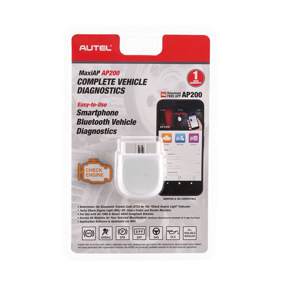 Autel MAXI AP200 Bluetooth Code Reader Full Systems Diagnoses AutoVIN TPMS IMMO Service PK MX808/Launch Easydiag