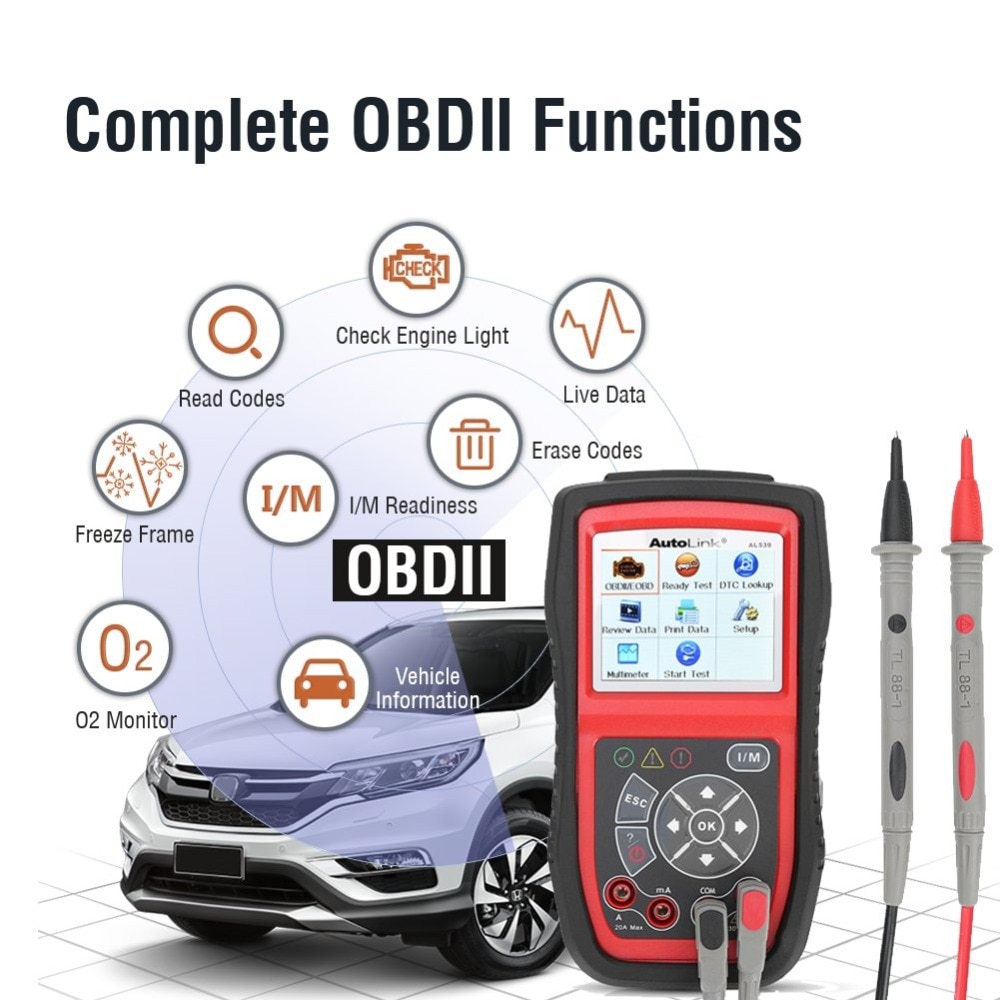 Autel AutoLink AL539 OBDII Electrical Test Tool Auto AL 539 OBD2 Scanner Internet Update Voltage Circuit Start Tester PK AL539B