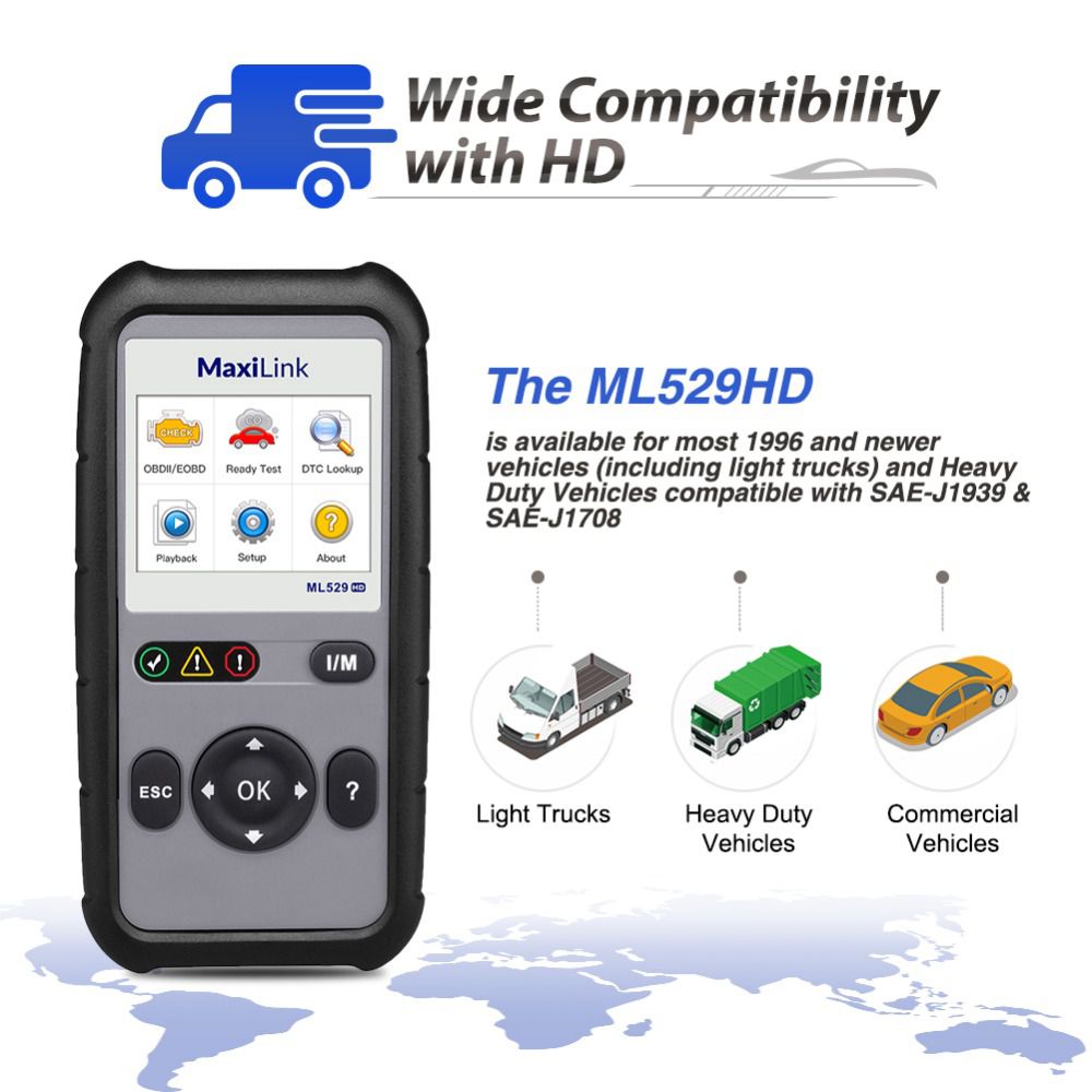 Autel MaxiLink ML529HD Scan Tool Diagnostic Tool Full OBD2 Car Scanner Auto Scan Tool Heavy Duty Vehicle Code Reader ML529+ HD