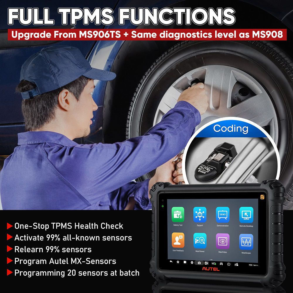 2022 New Autel MaxiSYS MS906 Pro-TS OE-Level Full Systems Diagnostic and TPMS Relearn Tool with Complete TPMS + Sensor Programming