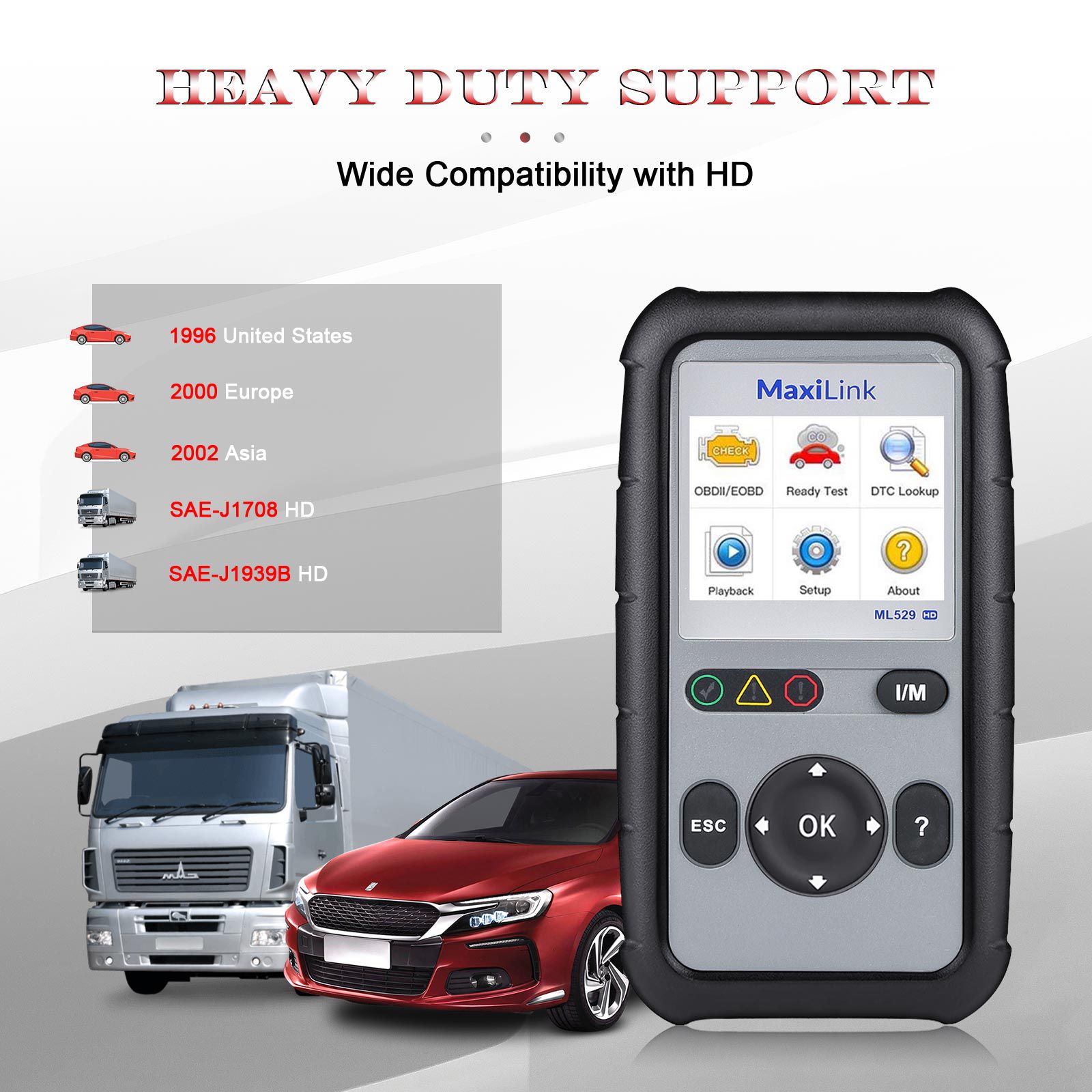 Autel ML529HD OBD2 Scan Tool Upgraded ML519 with Enhanced Mode 6/One-Key Ready Test for Heavy-Duty J1939 & J1708 with AutoVIN/Online Update/Print Data