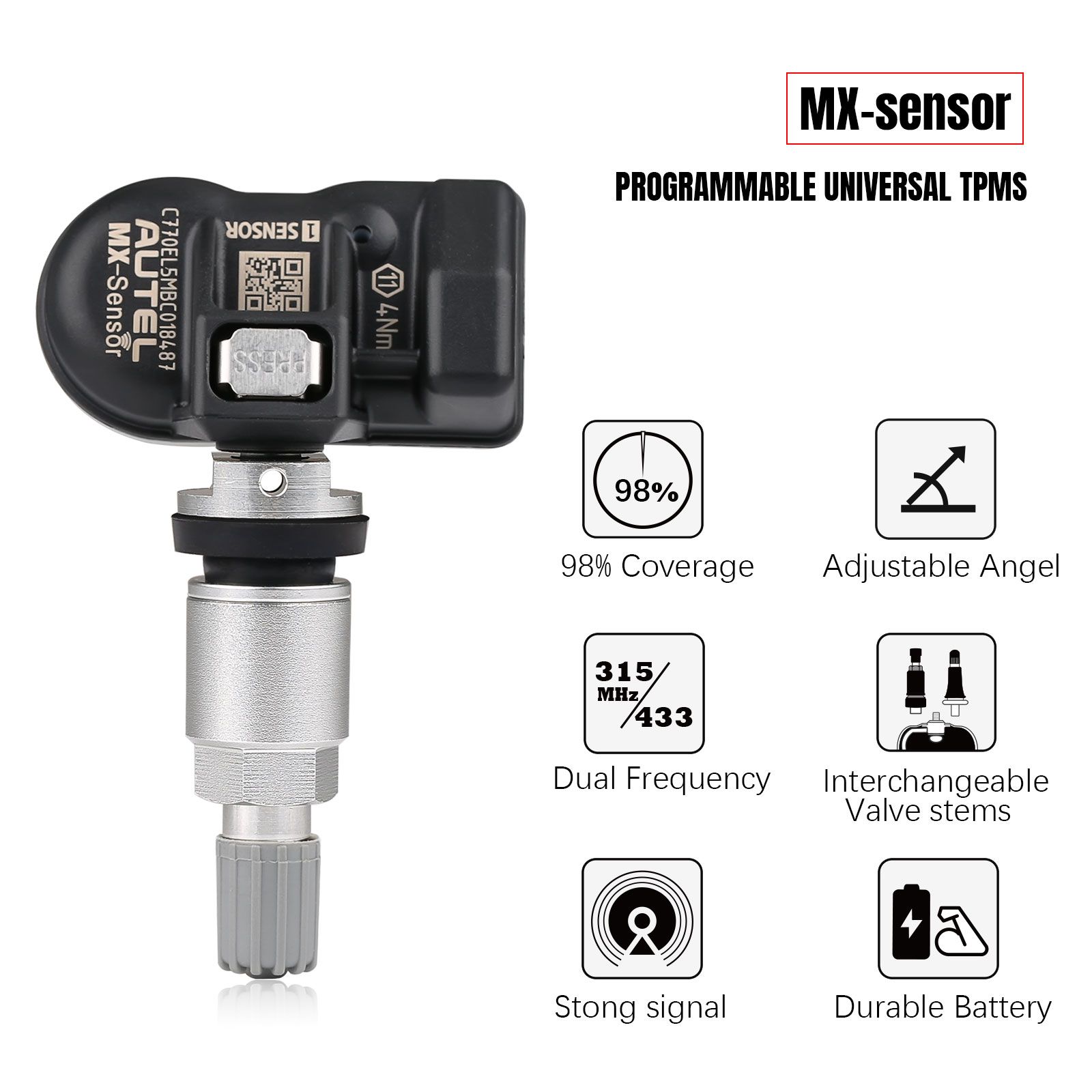 Autel MX-Sensor 433MHz/315MHz Universal Programmable TPMS Tire Pressure Monitor Sensor Replacement