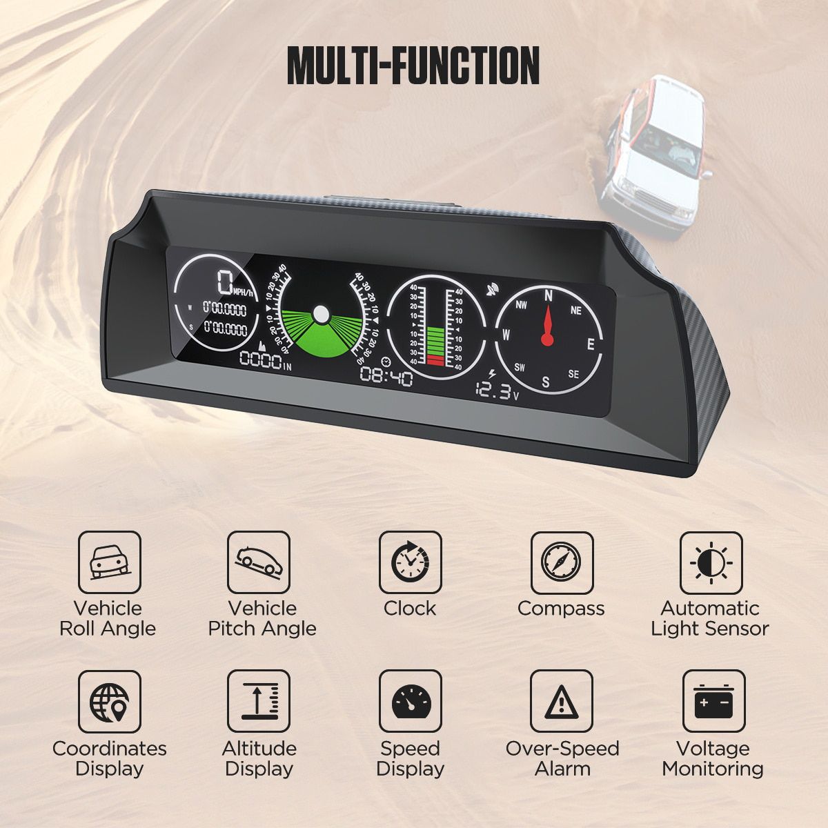 AUTOOL X90 GPS HUD Car Speed Slope Meter Inclinometer Auto 12v General Head-Up Display with Tilt Pitch Angle Protractor Latitude