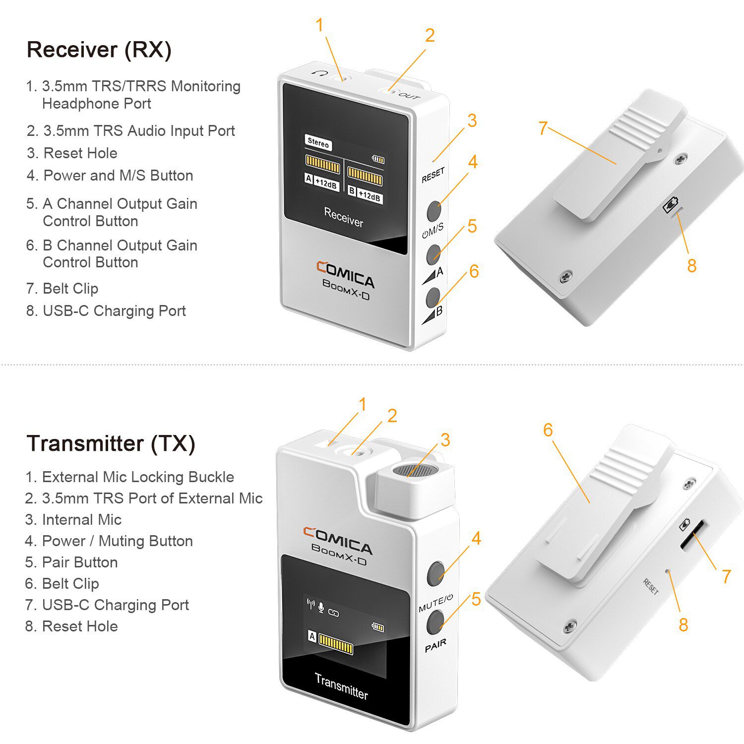 BoomX-D2 2.4G Compact Wireless Lapel Microphone System with 2 Transmitter and 1 Receiver,Lav Mic for Smartphone Camera