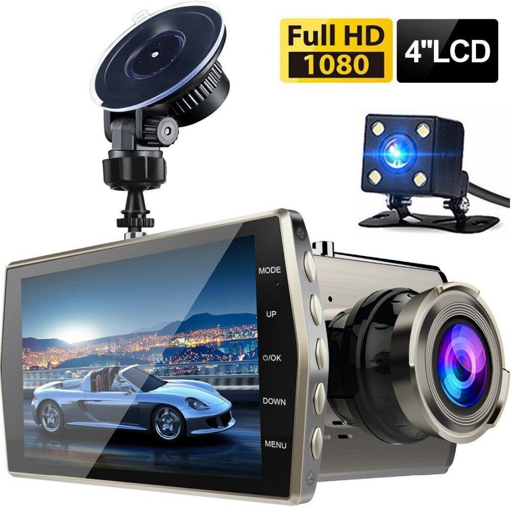 Car DVR 4.0 Full HD 1080P Dual Lens Rear View Dash Cam Vehicle Monitor Video Recorder Car Camera Auto Motion Detector Camcorder