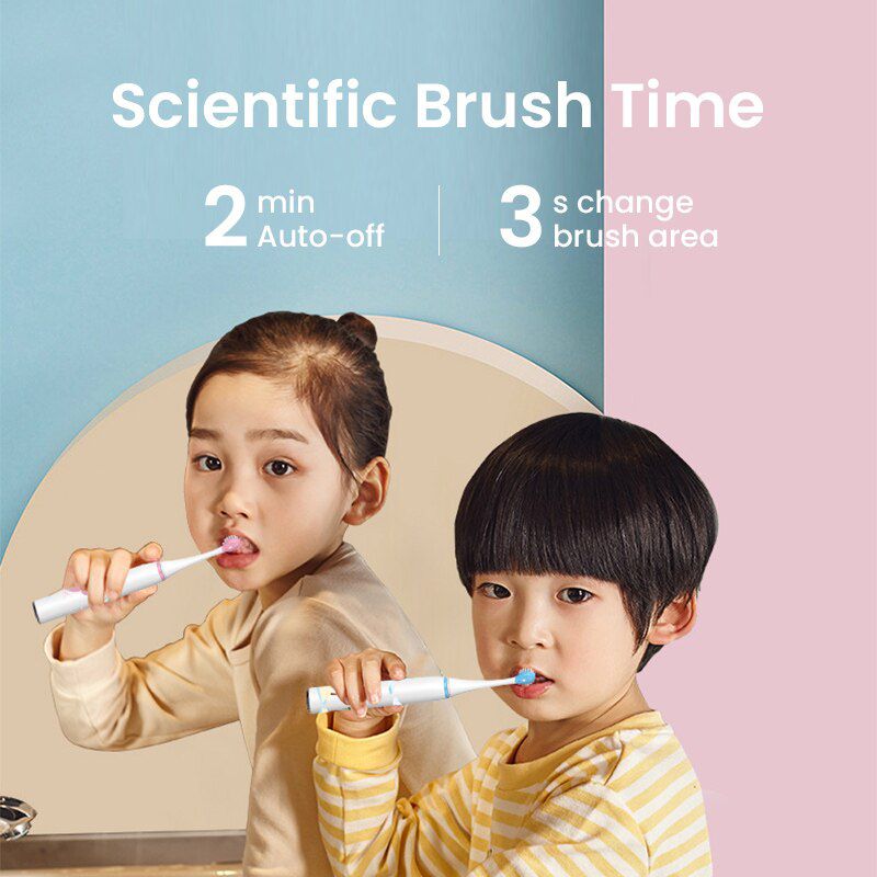 Children Electric Toothbrush Upgraded Kid Safety Automatic Toothbrush Sonic Clean Rechargeable + 2 Replacement Brush Heads