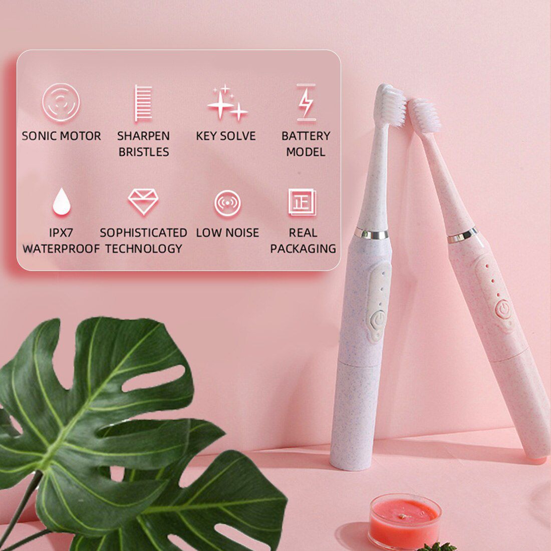 Couple Ultrasonic Electric Toothbrush Adult IPX7 Waterproof Sonic Toothbrush Automatic Soft Hair Tooth Brush AA Battery