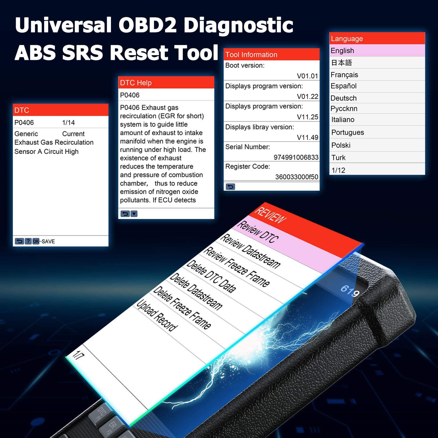 Launch CR619 OBD2 Scanner Engine ABS SRS ODB 2 Scan Tool Launch OBDII Code Reader Multi-language Car Diagnostic Tools