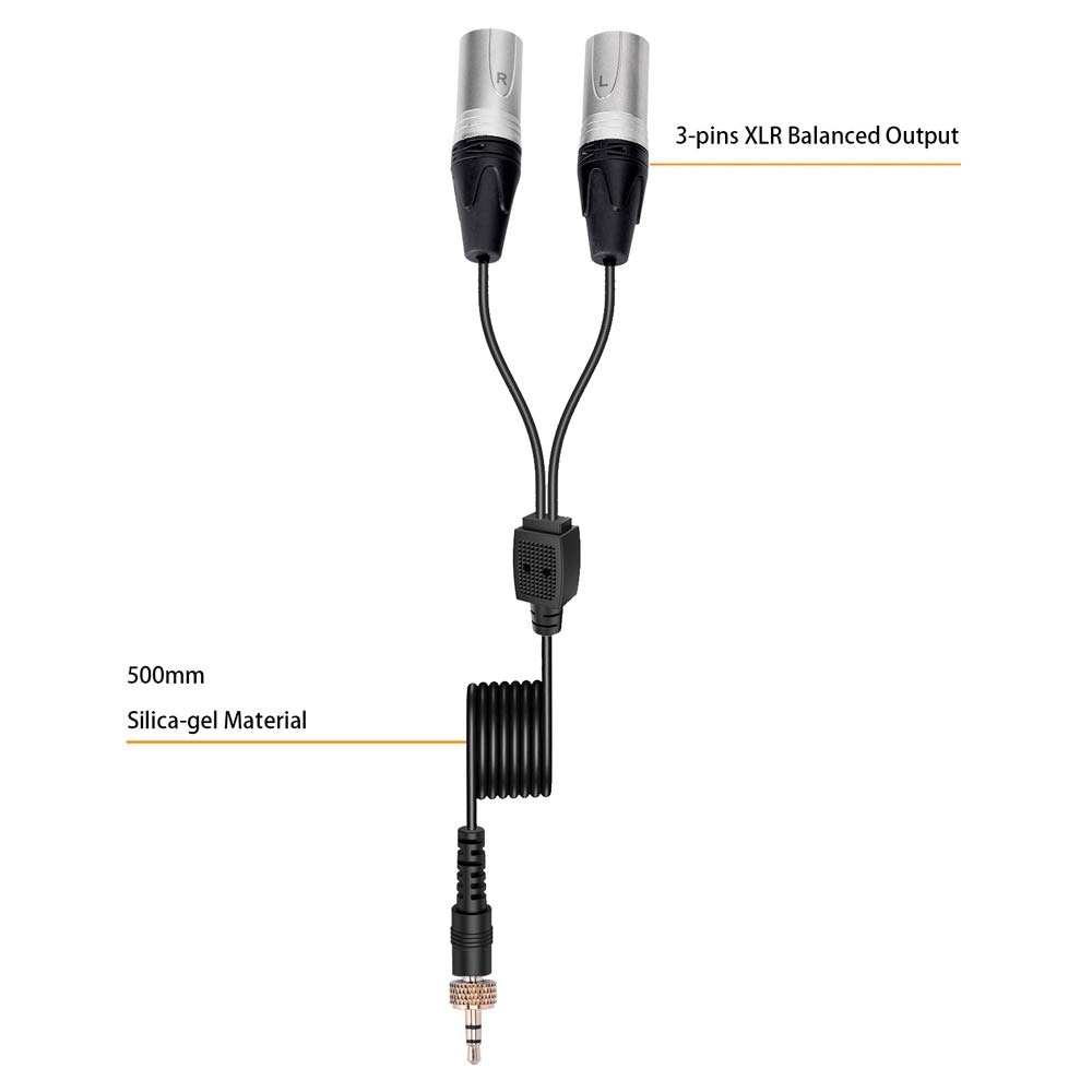 CVM-DS-XLR 3.5 MM TRS TO DUAL XLR Stereo Audio Output Cable for Comica Wireless Lavalier Lapel Microphone System