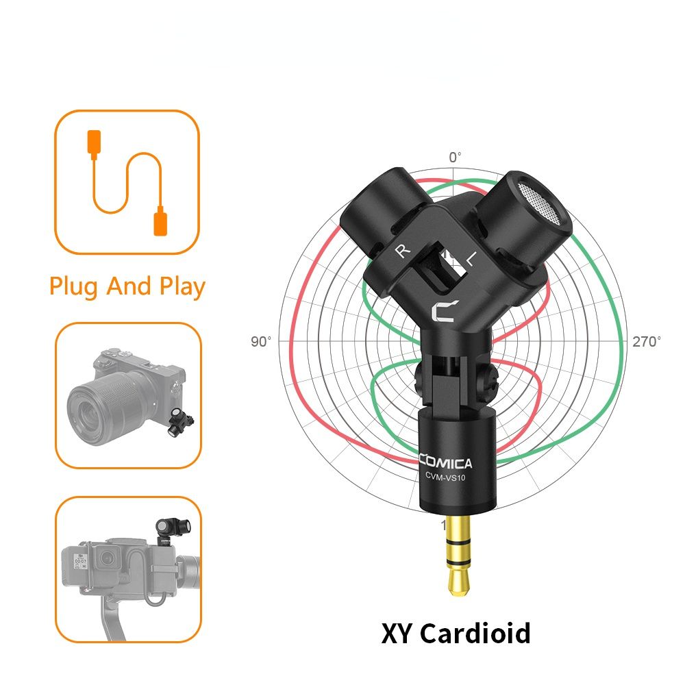 CVM-VS10 Stereo Microphone XY Dual Channel Cardioid Video Mic for Gopro Camera Android Smartphone Youtube Recording Vlog