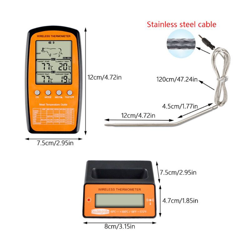 Digital BBQ Dual Probe Meat Thermometer Wireless Kitchen Oven Food Cooking Grill Meat Thermometer BBQ Temperature Meter