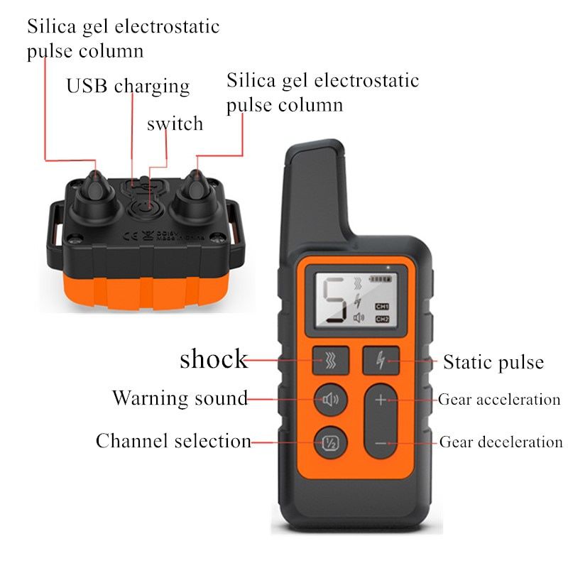 Dog Training Collar Pet Waterproof Rechargeable Shock Sound Vibration Anti-Bark 500m Remote Control For Multiple Size Dog