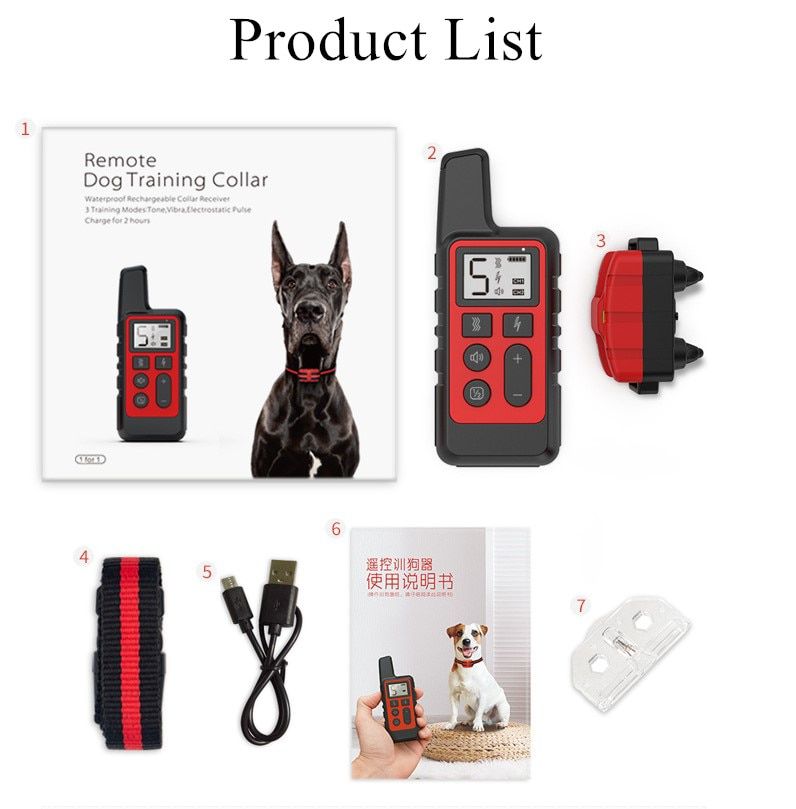 Dog Training Collar Pet Waterproof Rechargeable Shock Sound Vibration Anti-Bark 500m Remote Control For Multiple Size Dog