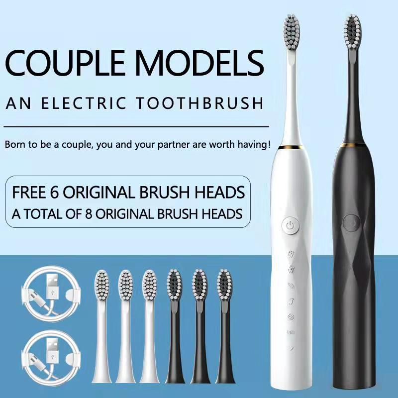 Electric Toothbrush Sonic 6-speed Adult Household Soft Hair IPX7 USB Rechargeable Waterproof Couple Electric Toothbrush