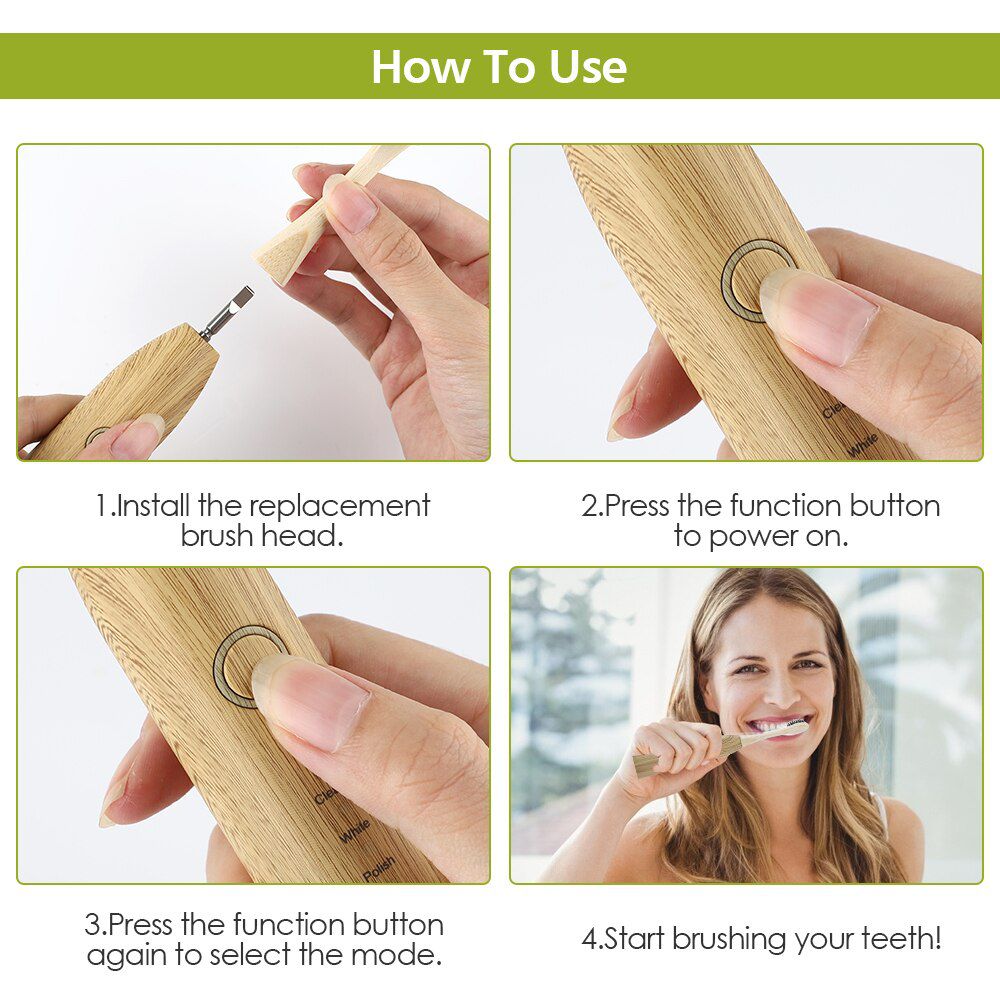 Electric Tooth Brush Electrical Sonic Toothbrush Oral Dental Care Teeth Cleaning Soft Bamboo Toothbrush 5 Adjustable Modes Usb