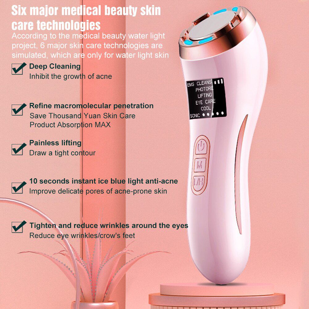 Hot Cool EMS Facial Lifting Massager Ion LED Photon Light Therapy Skin Rejuvenation Device RF Face Lift Machine Beauty Device