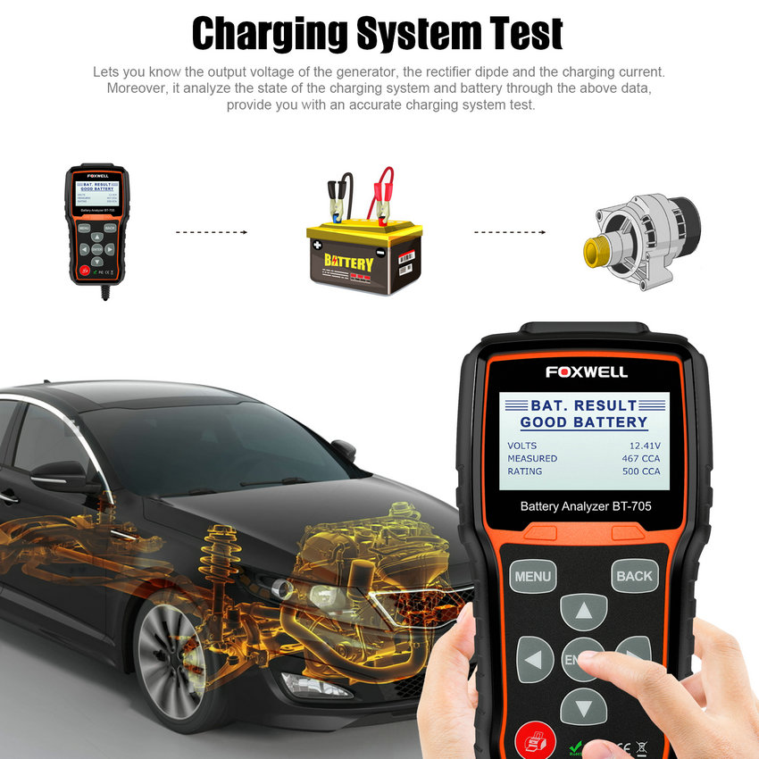 Foxwell BT705 Foxwell BT-705 Car Battery Tester Charging System 12V 24V Regular Flooded AGM GEL Type Car Truck Flooded AGM GEL Battery Analyzer