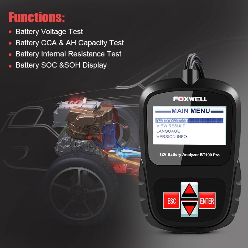 FOXWELL BT100 12V Car Battery Tester for Flooded/AGM/GEL