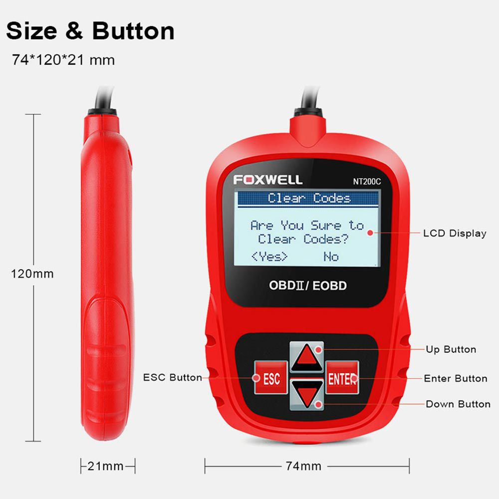 FOXWELL NT200C OBD2 OBDII Automotive Scanner Engine Code Reader Sensor Freeze Frame OBD 2 Car Diagnostic Tool Better than ELM327