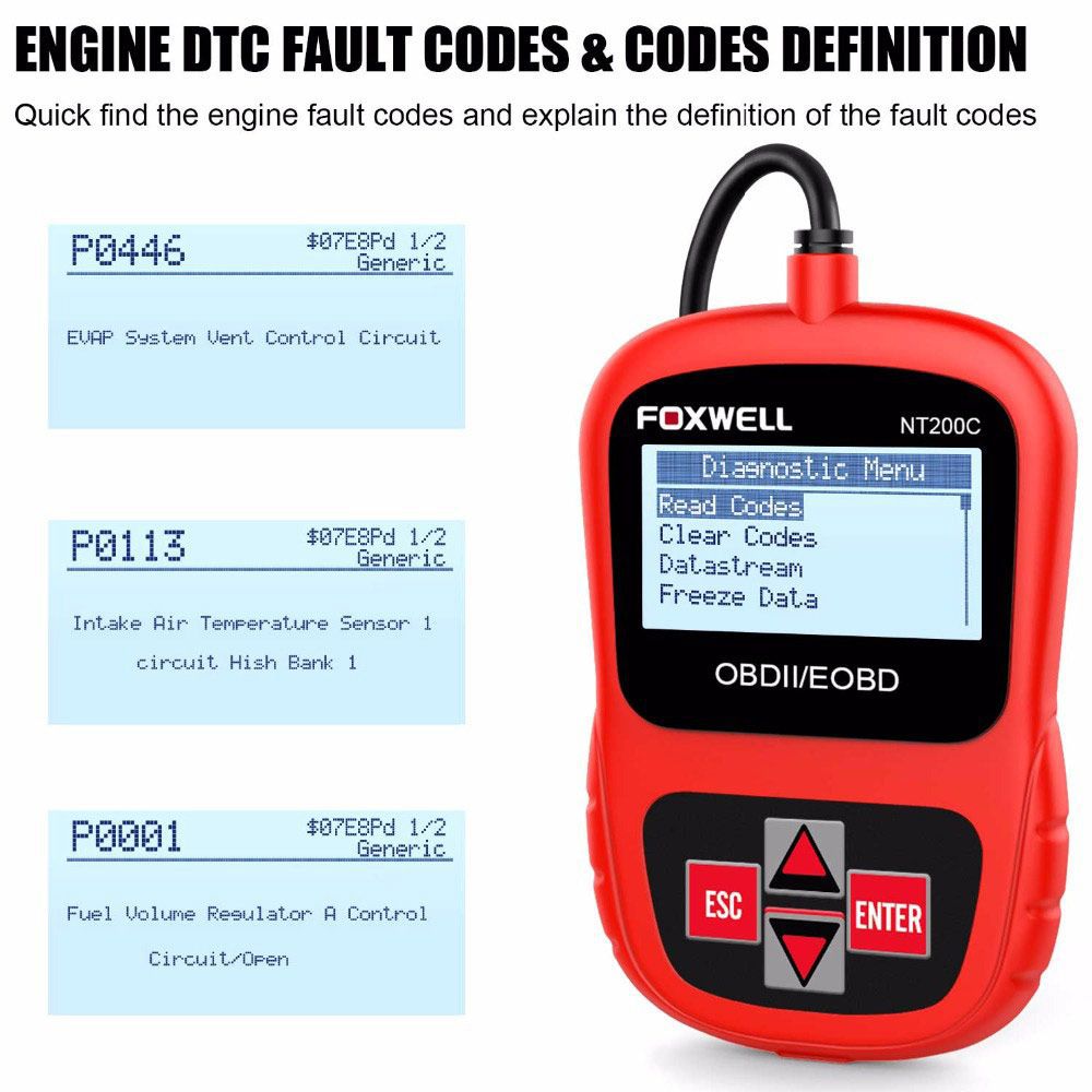 FOXWELL NT200C OBD2 OBDII Automotive Scanner Engine Code Reader Sensor Freeze Frame OBD 2 Car Diagnostic Tool Better than ELM327