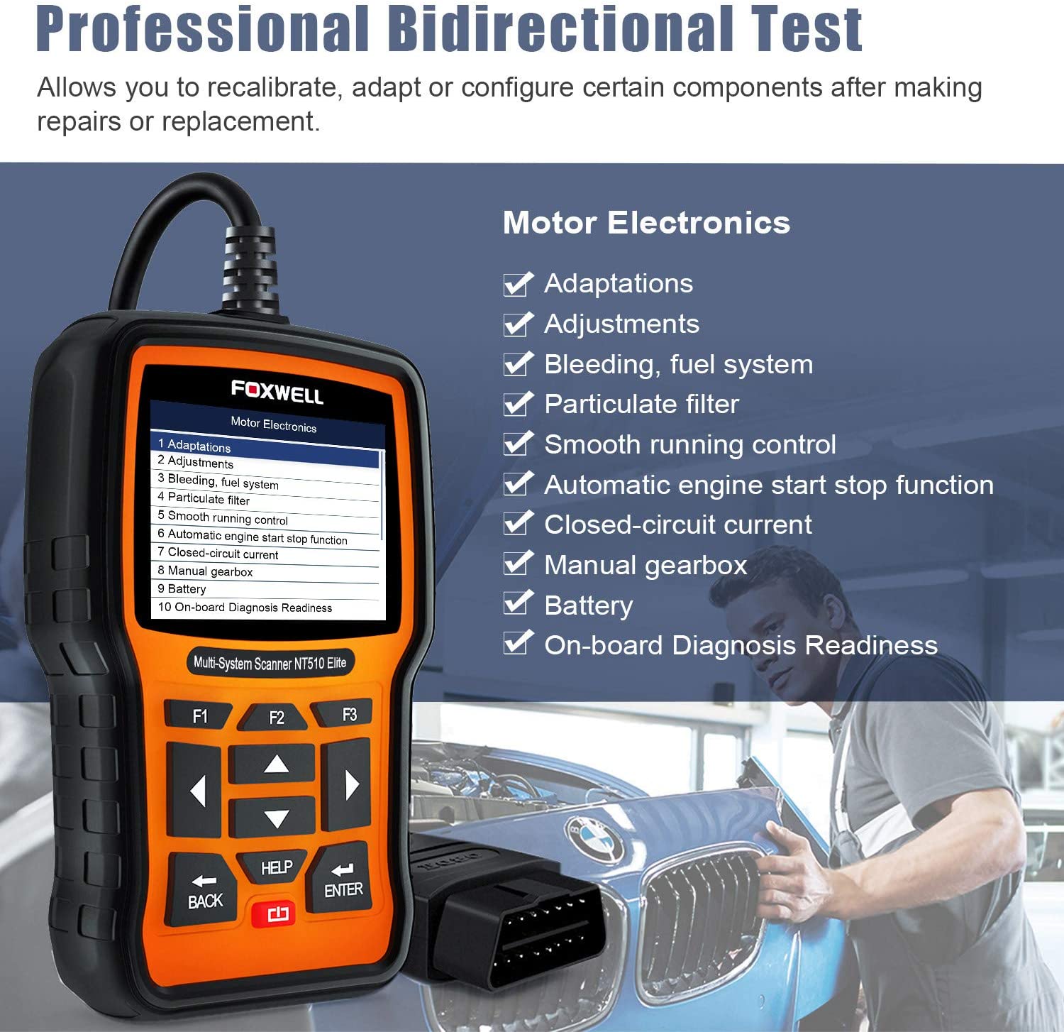 FOXWELL NT510 Elite Multi-System Scanner SAS DPF Injector BRT Oil 13 Reset Service OBD2 Diagnostic Tool