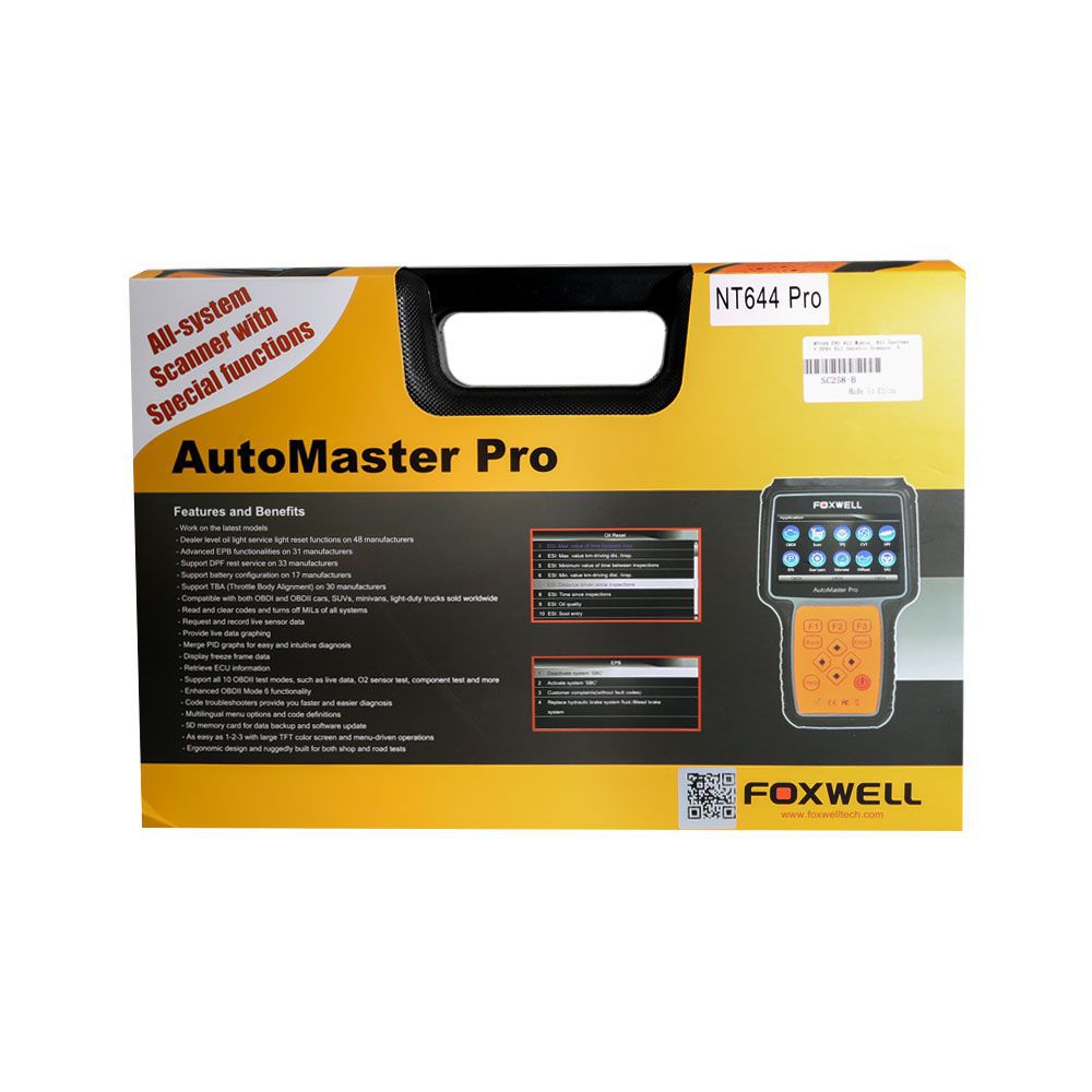 Foxwell NT644 Pro Support 60+ Makes Full System Diagnostic Scanner with Special Functions (EPB/ABS/SRS/DPF/SAS/TMPS/Injector/SAS/Oil Reset)